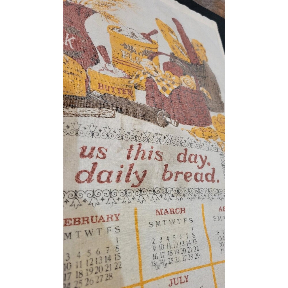 Vintage 1986 Calendar Tea Towel Prayer Give Us This Day Our Daily Bread - Picture 4 of 5